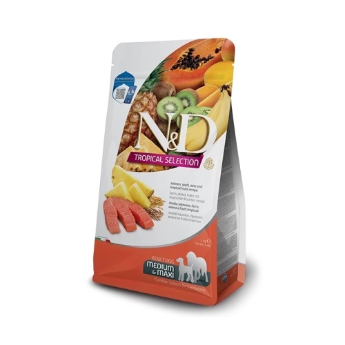 Hrana uscata caini adult de talie medie si mare, cu somon, 10 kg, N&D Tropical