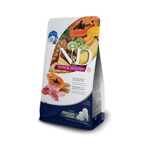 Hrana uscata catei de talie medie si mare, cu miel, 2 kg, N&D Tropical