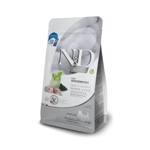 Hrana uscata caini adult de talie mica, cu biban, fenicul si spirulina, 2 kg, N&D White