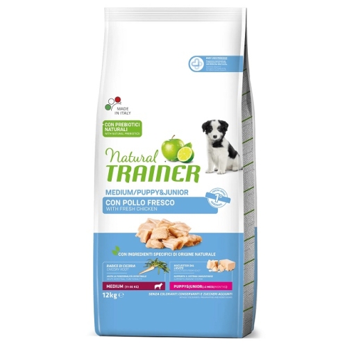 Hrana uscata, caini pui talie medie, cu carne proaspata de Pui, 12 kg, Natural Trainer Maintenance