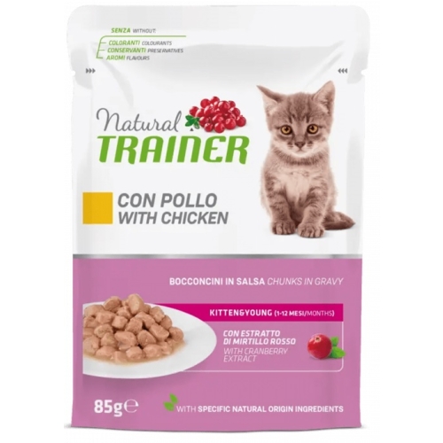 Hrana umeda pisici junior, Bucati de Pui in sos 85 g x 12 buc, Natural Trainer Maintenance Kitten & Young 