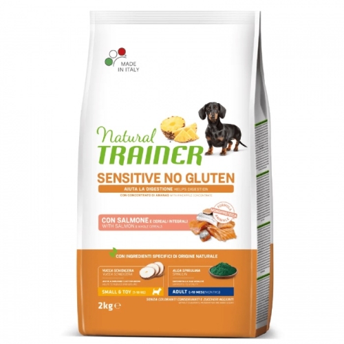 Hrana uscata, caini, Mini, Adult Sensitive, Fara Gluten, cu somon, 2 kg, Natural Trainer