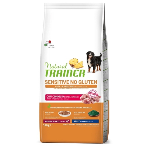 Hrana uscata, caini, Medium & Maxi, Adult Sensitive, Fara Gluten, cu iepure, 12 kg, Natural Trainer