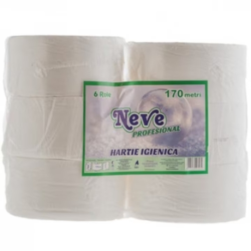 Set hartie igienica, 6 role/set, 170 m/rola, 2 straturi, 100% celuloza, alba, Neve Profesional