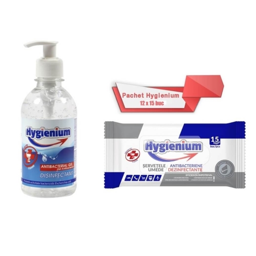 Pachet Hygienium: Gel dezinfectant pentru maini 300 ml + Servetele umede antibacteriene/dezinfectante 12x15 bucpe grupdzc.ro✅. Descopera gama copleta de produse la oferte speciale✅!