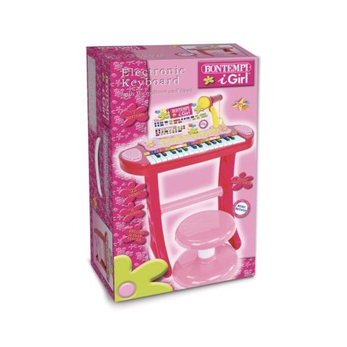 Orga electronica, cu 31 de clape, microfon cu stativ si scaun, roz, Bontempi