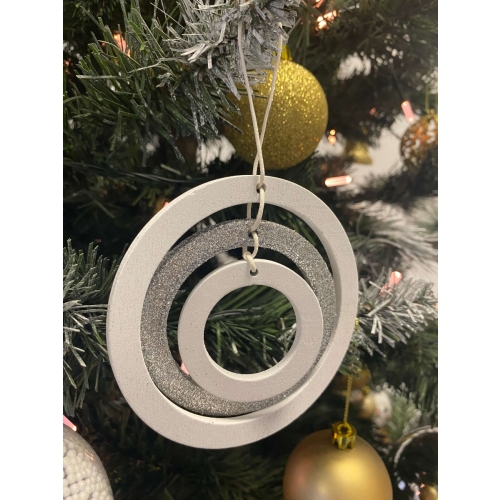 Ornament de agatat lemn alb argintiu abc XMAS