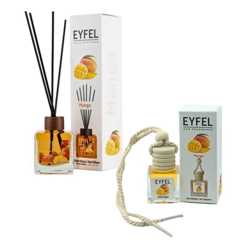 Pachet Odorizant de camera cu betisoare 120 ml si Odorizant auto 10 ml Eyfel cu aroma de Mango