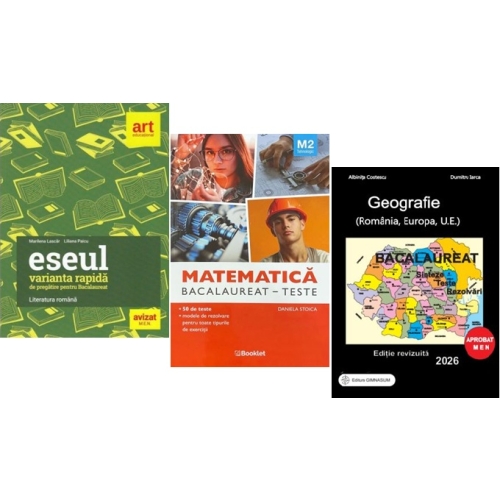 Pachet Bacalaureat 2026. Eseul. Varianta rapida de pregatire Matematica M2 Tehnologic. Teste si Geografie Sinteze Teste Rezolvari - Liliana Paicu Daniela Stoica Albinita Costescu