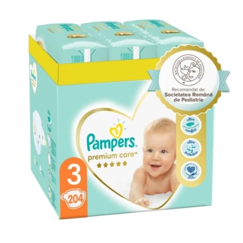 Pachet Pampers Premium Care Scutece Nr 3 (6 - 10 kg), 68 buc x 3