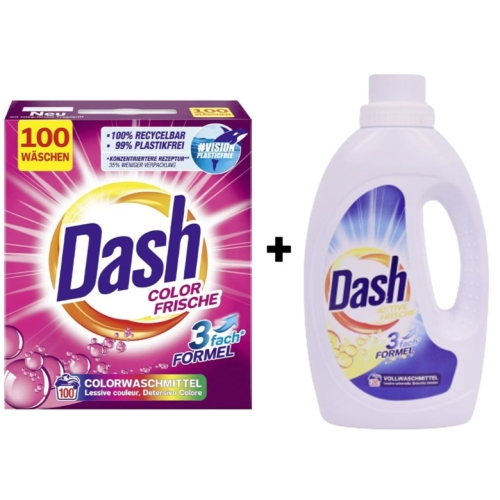 DASH DETERGENT PUDRA AUTOMAT COLOR FRISCHE 6KG+DASH DETERGENT LICHID 1.1L PACHET PROMO