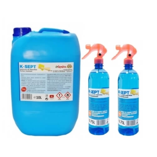 K-sept Virucid dezinfectant suprafete 10L + K-Sept Dezinfectant suprafete pe baza de alcool 75% cu pulverizator