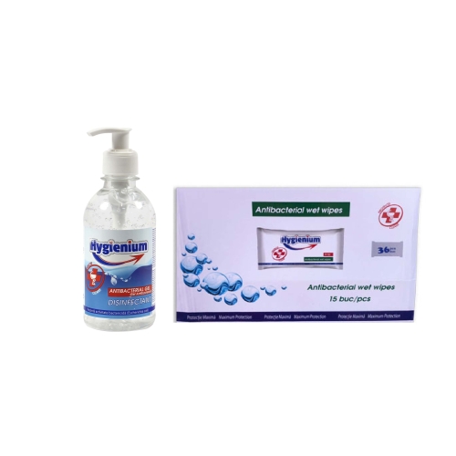 Pachet Hygienium: Gel dezinfectant pentru maini 300 ml + Servetele umede antibacteriene 36x15 bucpe grupdzc.ro✅. Descopera gama copleta de produse la oferte speciale✅!