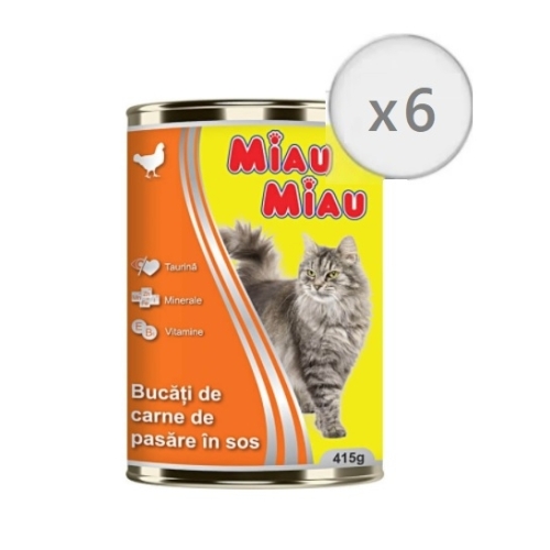 Pachet MIAU MIAU Conserva Pisici cu carne de pui 415g x 6 buc