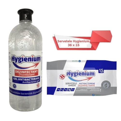 Pachet Hygienium: Gel dezinfectant pentru maini 1000 ml + Servetele umede antibacteriene/dezinfectante 36x15 bucpe grupdzc.ro✅. Descopera gama copleta de produse la oferte speciale✅!