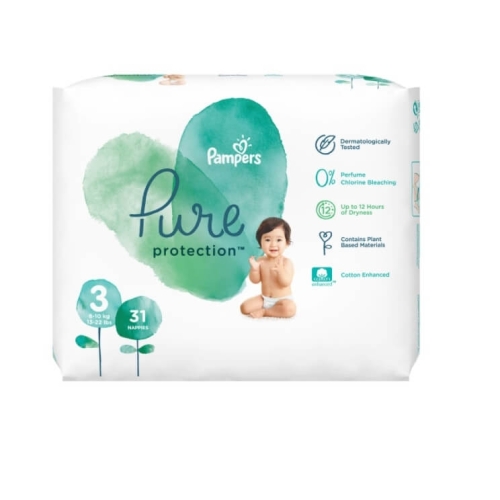 Pampers Pure protection Scutece Nr 3 (6 - 10 kg), 31 buc