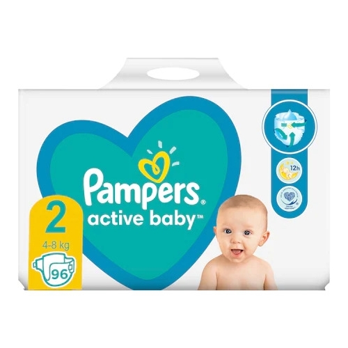 Scutece marimea 2 nou nascut, 4-8 kg, 96 buc - Pampers Active Baby