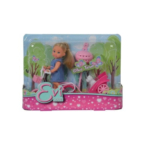 Papusica Evi cu rochita si animalut la plimbare cu bicicleta, Steffi Love