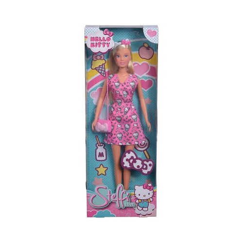 Papusa Steffi cu rochie Hello Kitty roz inchis