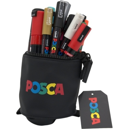 Penar Stand UP, negru cu fermoar, set 18 markere - Posca