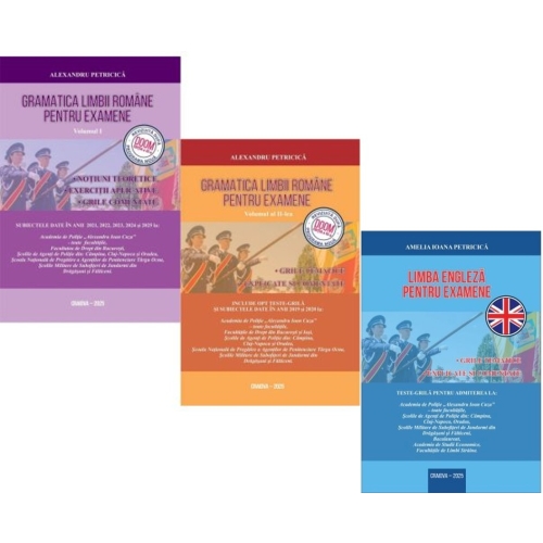 Set  Admiterea la Academia de Politie 2026 conform programa DOOM 3. Gramatica limbii romane si Limba engleza pentru examene - Alexandru Petricica