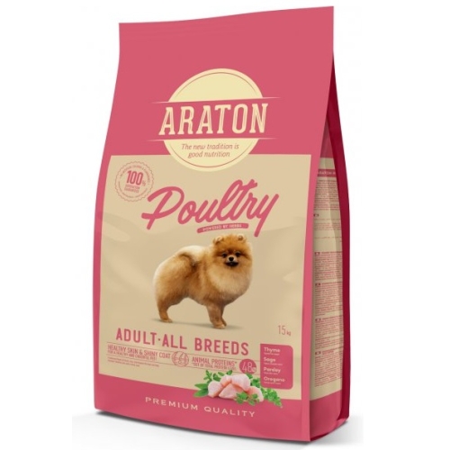 Hrana uscata pentru caini, cu pui, 15 kg, Araton Adult Poultry