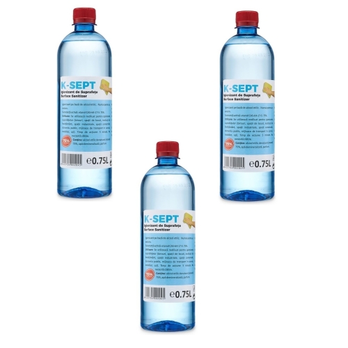 Pachet K-SEPT Virucid Dezinfectant suprafete pe baza de alcool 75% 750 ml x 3 buc. Produs antibacterian pentru suprafete