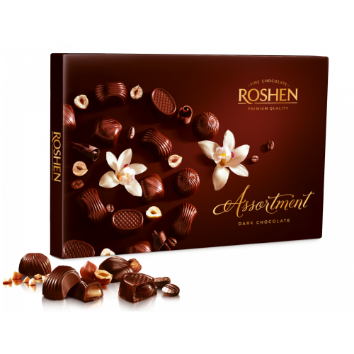 Praline asortate cu ciocolata neagra, 154 g, Roshen