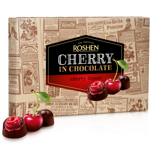 Praline cu ciocolata neagra si visine, 155 g, Roshen