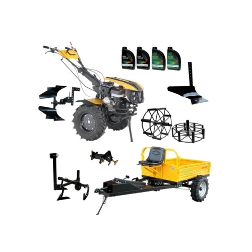 ProGARDEN Pachet Campo 1873 Alpine V2 Motocultor 18CP + RM500T Remorca + 2xPlug + Prasitoare + Adaptor + 2xRoti metalice 540x170 + 4L Ulei