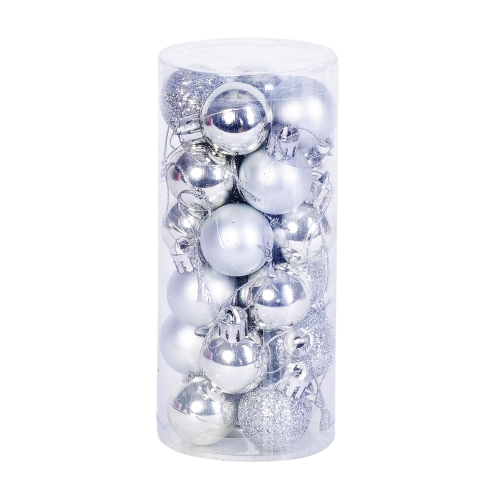 Prosper Set 24 Globulete alb metalic XMAS, diametru 3 cm, diferite modele
