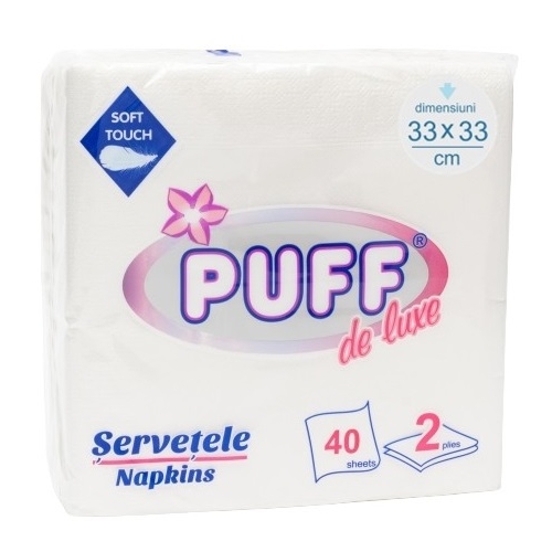Puff de luxe Servetele de masa albe 33 x 33 cm, 2 straturi, 40 buc 