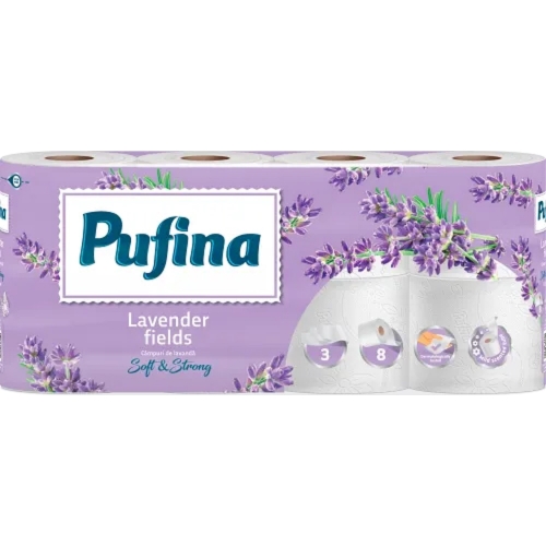 Hartie igienica Lavanda, 8 role, 3 straturi - Pufina