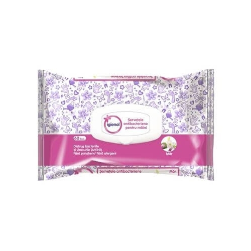 Igienol servetele antibacteriene pentru maini cu mar 60 bucati. Produs igiena personala