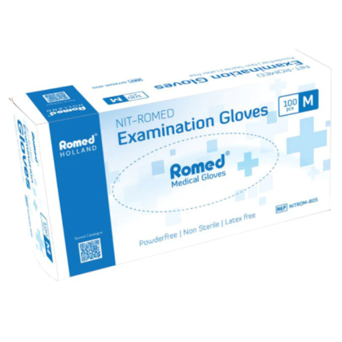 Manusi unica folosinta nitril nepudrate marimea M albastre, 100buc Romed	