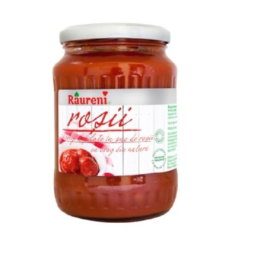 Rosii intregi depelate in suc de rosii, 690g, Raureni