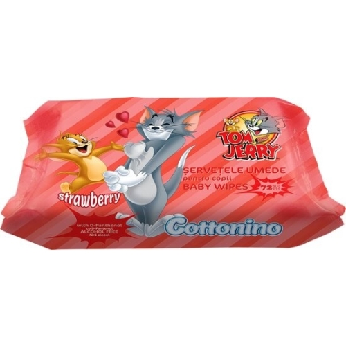 Cottonino Tom and Jerry Servetele umede pentru copii Strawberry, 72 buc. Produs pentru igiena persoanala