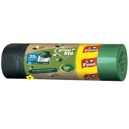 Saci menajeri Green Life cu snur 35l, 15 buc, Fino