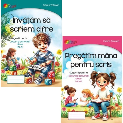 Pachet 2 carti jocuri si activitati. Invatam sa scriem cifre si Pregatim mana pentru scris - Estera Tintesan