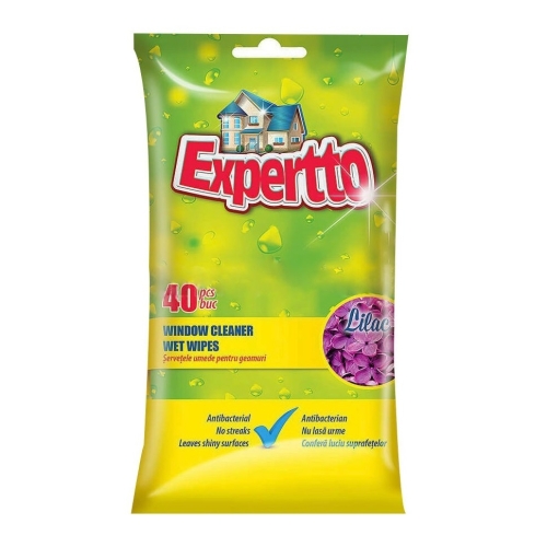 Servetele umede pentru geamuri, Liliac, 40 buc Expertto. Produse curatare casa si exterior, Solutie curatat geamuri