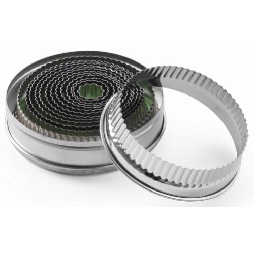 Set 14 forme patiserie rotunde cu margine ondulata, diverse dimensiuni, 18-108 mm, Hendi, inox