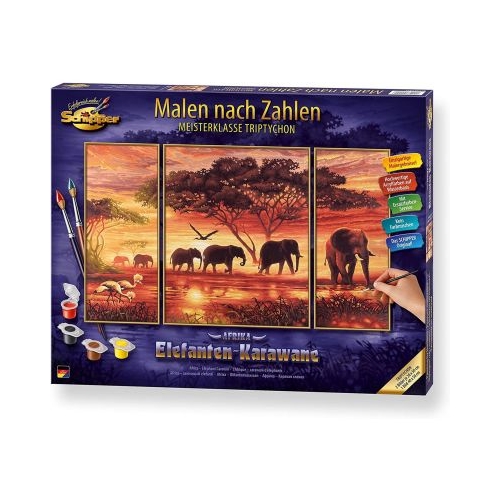 Kit pictura Schipper pe numere, Africa-Drumul elefantilor, 3 tablouri, Schipper
