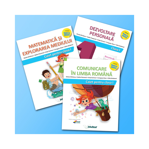 Set clasa I. Comunicare in Limba Romana, Matematica si Explorarea Mediului, Dezvoltare Personala, potrivit cu manualele folosite la clasa in anul scolar 2019-2020