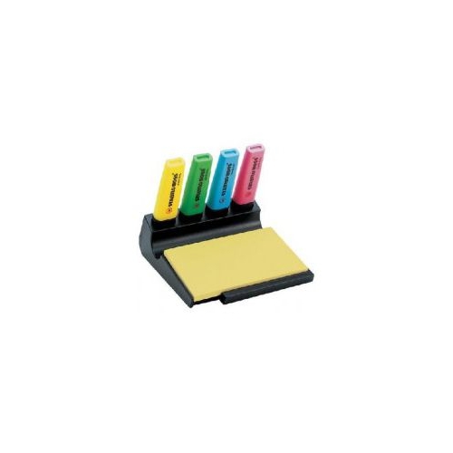 Textmarker Stabilo Boss, 4 buc/set + Post-it + suport birou