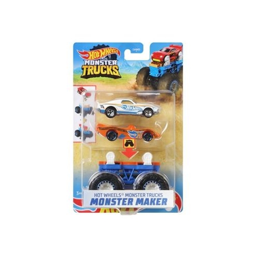 Set Monster Truck cu masinute alb si portocaliu, Hot Wheels