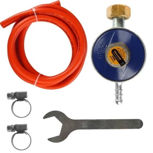 Set regulator reglabil butelie gaz GPL Propan/Butan, furtun 1.5 metri, 2 coliere, cheie RSGR1 ROTOR