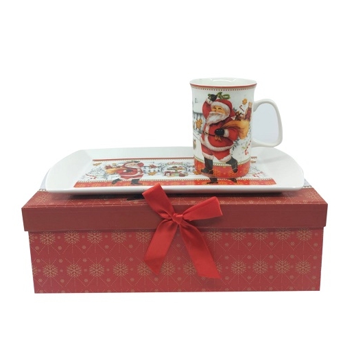 Set platou si cana portelan in cutie color Xmas, Prosper