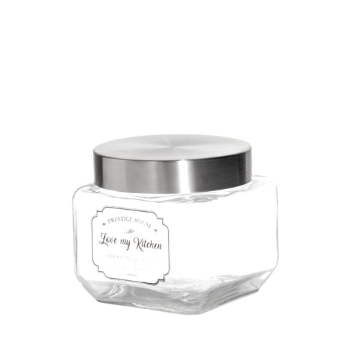 Borcan din sticla cu capac din inox, dimensiuni 115x115x105mm