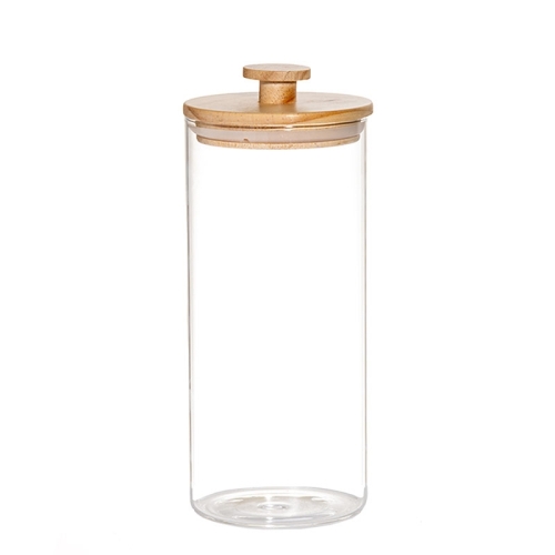 Recipient din sticla cu capac din lemn, diametru 105mm, inaltime 240mm