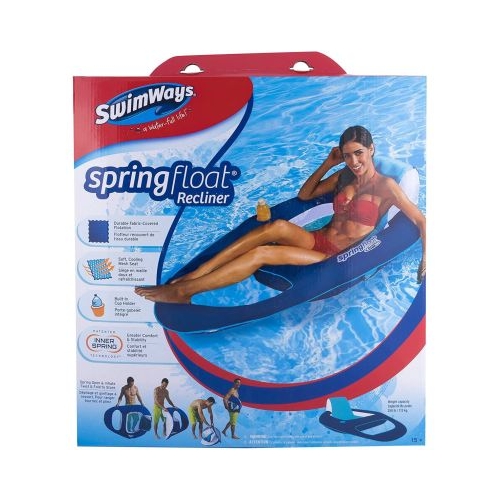 Sezlong Plutitor Recliner cu Spatar si Suport Pahare, bleu, Swimways